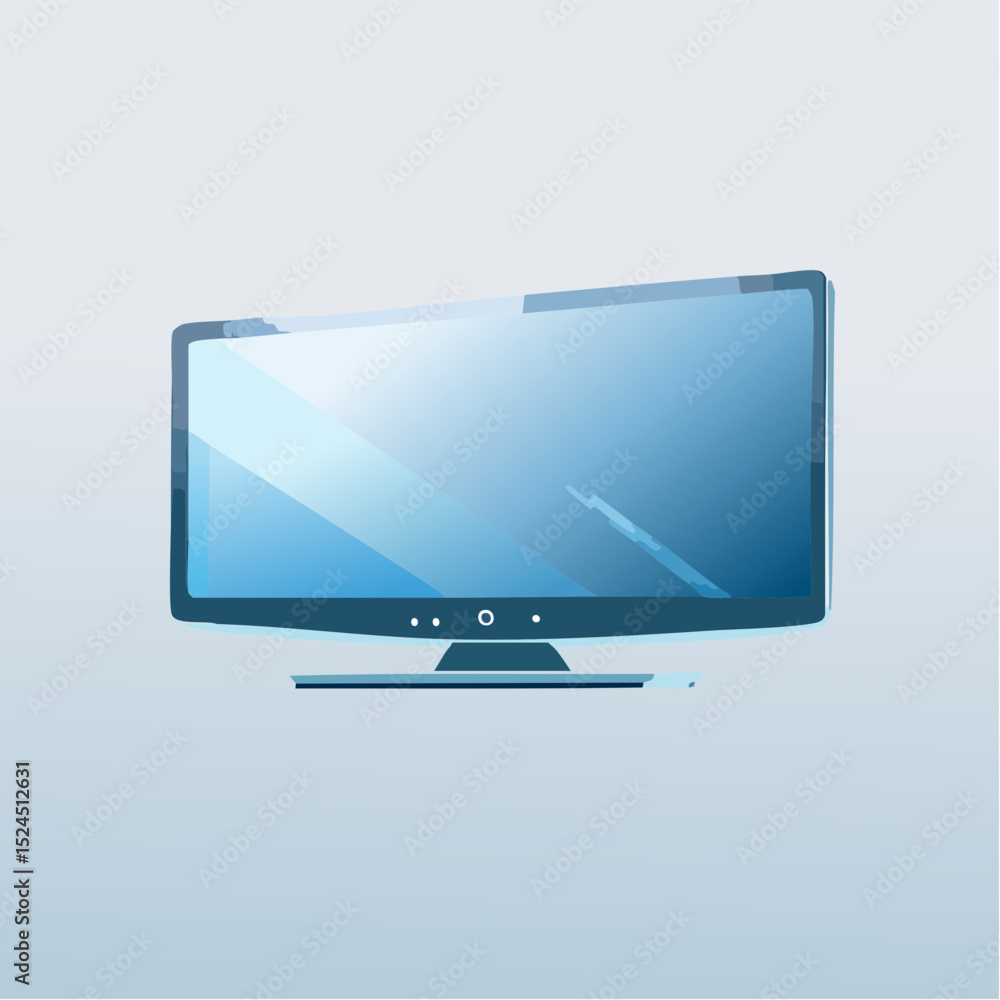 Poster a sleek paper-thin tv with no frame and glowing base, designed in a simple futuristic vector style.