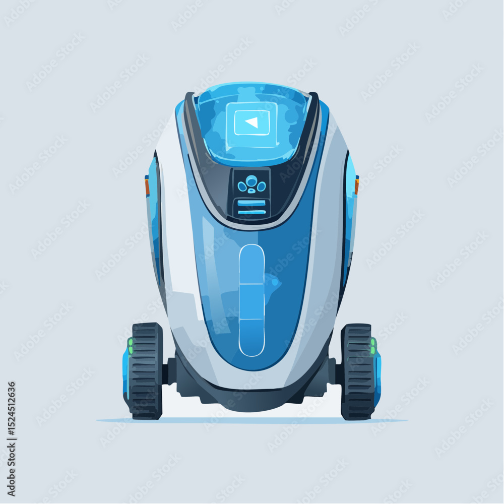 Aufkleber a stylish home robot vacuum with glowing sensors and smooth curves in a futuristic flat vector style