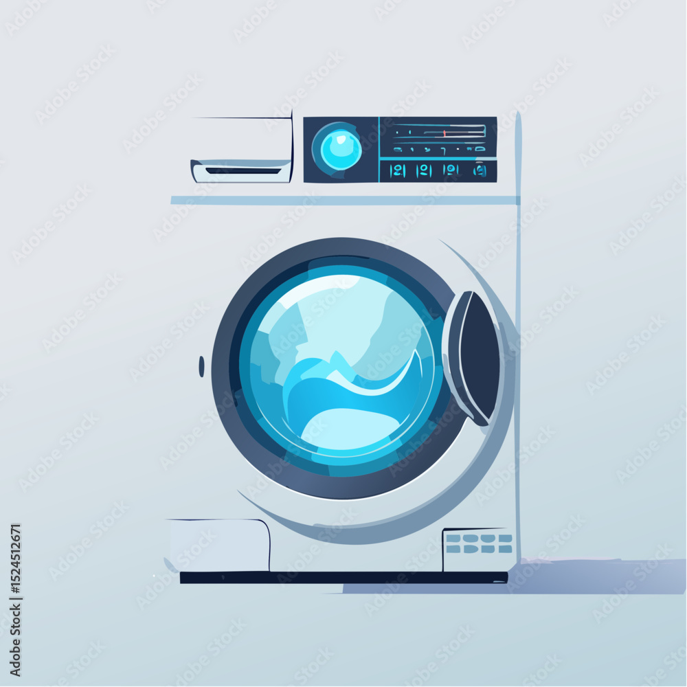 Aufkleber a sleek round futuristic washing machine with soft glow and no buttons, in a flat minimal vector sty
