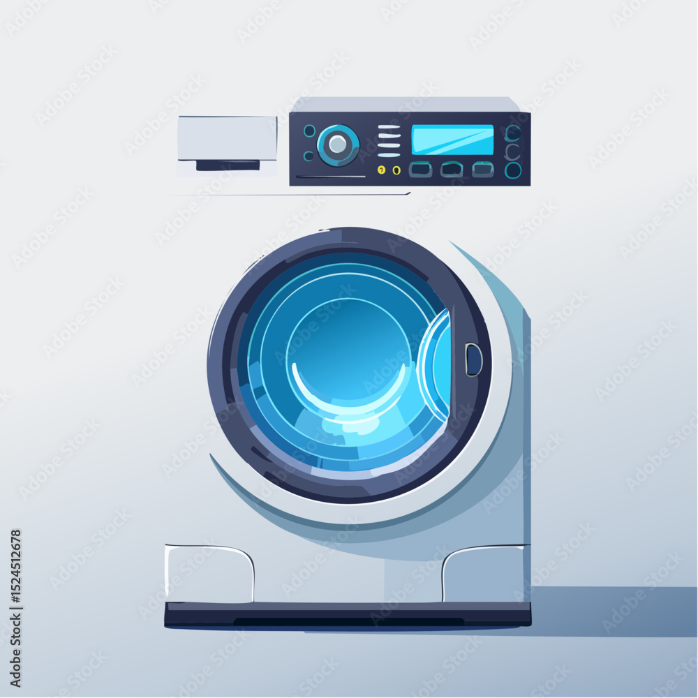 Aufkleber a sleek round futuristic washing machine with soft glow and no buttons, in a flat minimal vector sty
