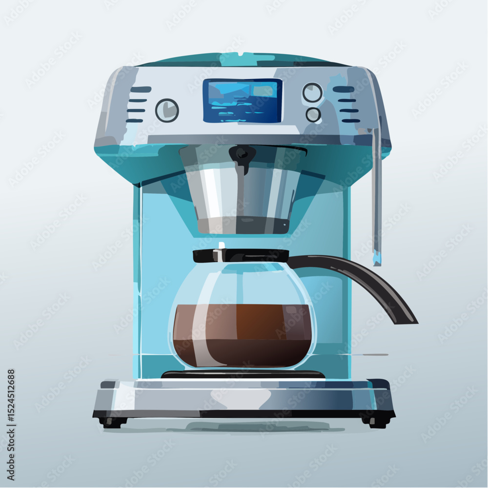 Aufkleber a high-tech coffee machine with a glowing hover base and sleek transparent brew chamber in minimal v