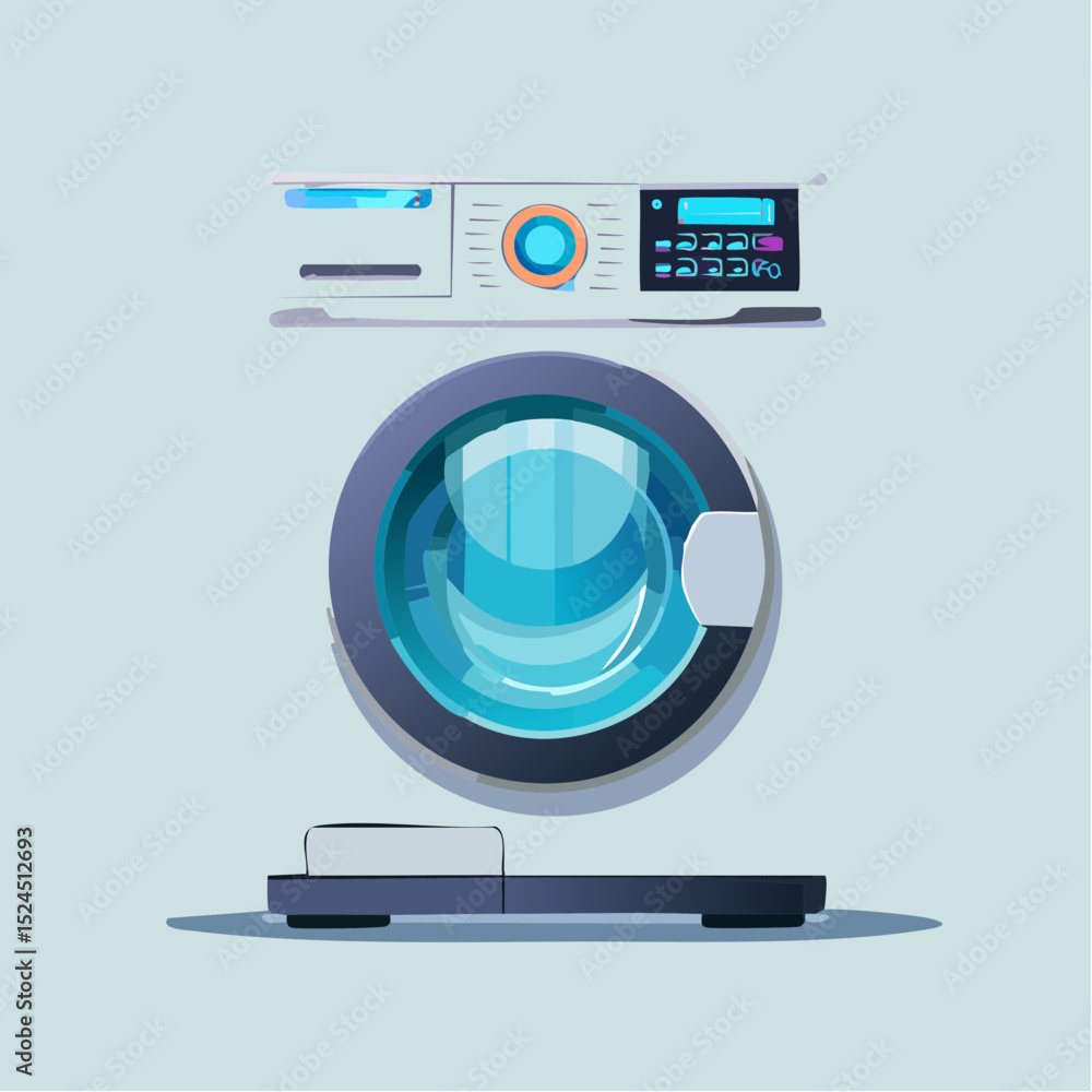 Aufkleber a sleek round futuristic washing machine with soft glow and no buttons, in a flat minimal vector sty