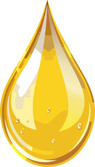 A close-up view of a golden drop with a gleaming texture and droplets inside 