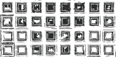 Monochrome texture composed of irregular graphic elements. Distressed uneven grunge background. Abstract vector illustration. Overlay for interesting effect and depth. Isolated on white background.