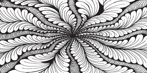 Simple floral geometric pattern. Tileable, repeating black and white background. Texture vector.