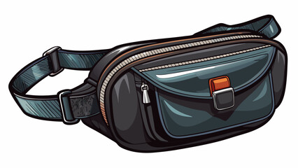 Compact black belt bag with adjustable strap and front zipper. Close view emphasizes everyday utility. White background ensures focus remains on simple form and urban style.