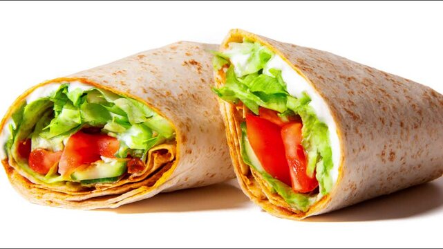 Two delicious wraps filled with fresh ingredients ready to eat.