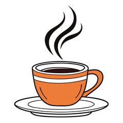 Steaming Coffee Cup Vector with Orange Accents Isolated on Transparent Background