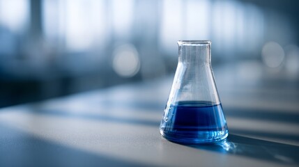 Blue liquid in a glass beaker, symbolizing scientific exploration and discovery.
