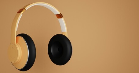 Yellow wireless headphones floating on yellow background. Bright and cheerful music gear for energetic users, perfect for travel, fun and digital joy. Soft padded cushions and sleek design. 3D Render