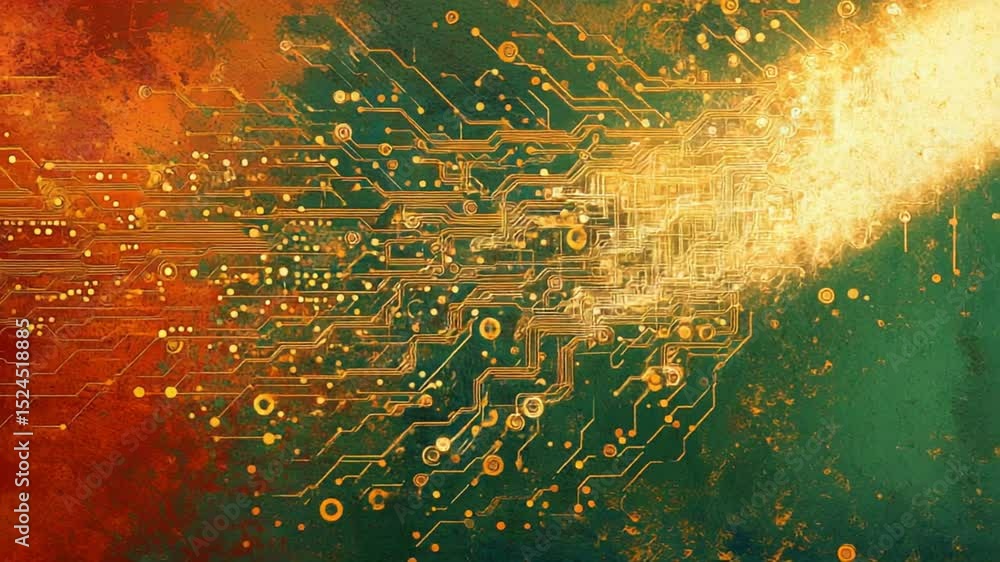 Poster circuit board grunge background with bokeh, ideal for technology and innovation concepts