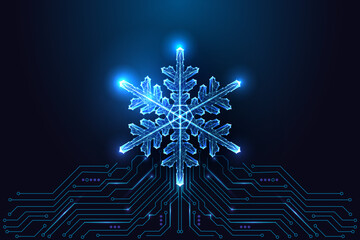 Smart climate and weather technology with snowflake and digital circuit board, vector illustration