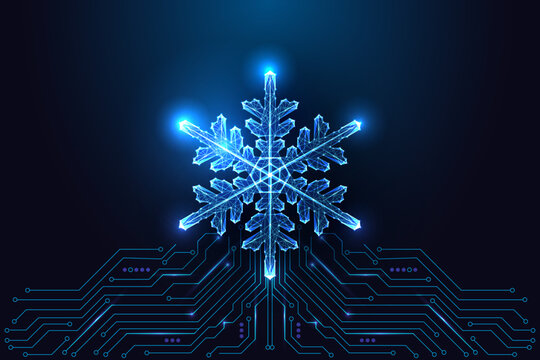 Smart climate and weather technology with snowflake and digital circuit board, vector illustration