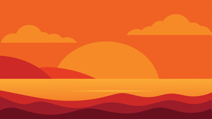 Obraz premium Abstract illustration of a sunset over mountains and water with minimalist style