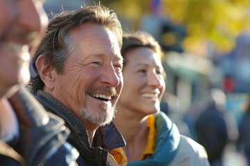 Portrait of happy senior couple on the street. Focus on man