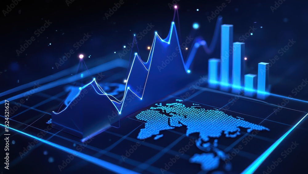 Aufkleber business intelligence dashboard displaying a growth chart over a world map, representing global econ