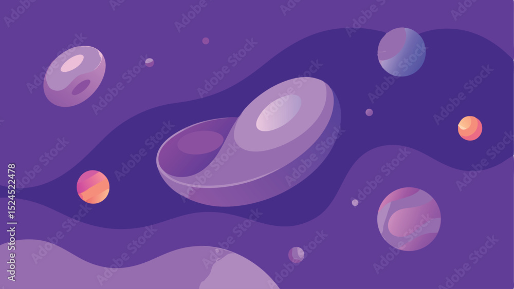 Poster abstract purple planets and shapes graphic design element in a space inspired composition