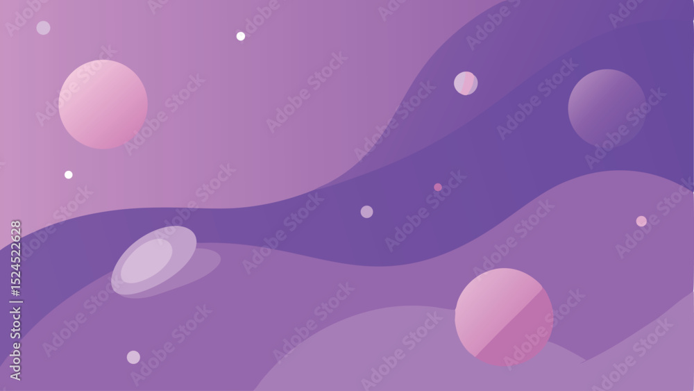 Poster abstract purple wave background with floating circles for digital design projects