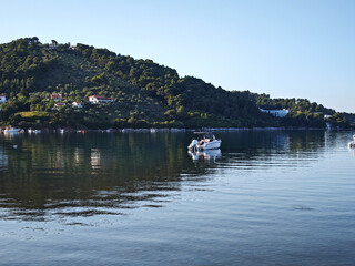 The coastal street of Skiathos Town, Sporades, Thessaly, Greece