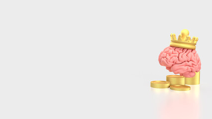 The Brain gold crown and coins   for sci or Business concept 3d Rendering.