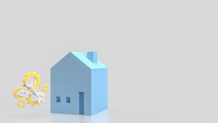 The Blue House and Gear for  fix or repair concept 3d Rendering.