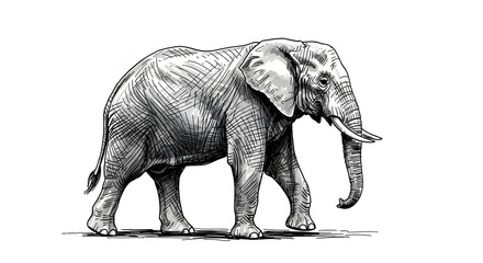 Walking elephant sketched from side angle
