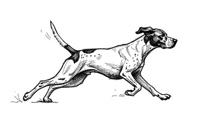 Running dog sketch with alert posture