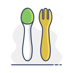 Spoon and fork for baby vector isolated icon