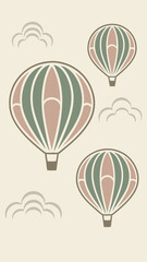 Obraz premium Artistic illustration featuring three hot air balloons and stylized clouds design elements