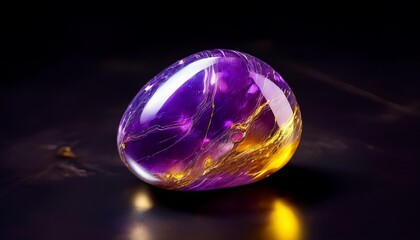  Einzelner Ametrin-Trommelstein auf schwarzem Hintergrund
