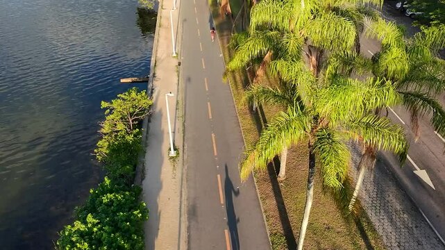 Drone view of Rodrigo de Freitas Lagoon in Rio de Janeiro.