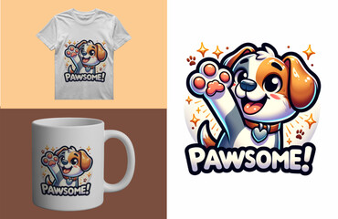 Pawsome Cute Cartoon Puppy with Raised Paw Clipart

