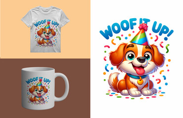 Woof It Up Cute Birthday Party Dog Cartoon Clipart

