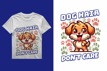 Dog Hair Dont Care Funny Cute Puppy Cartoon T Shirt Art


