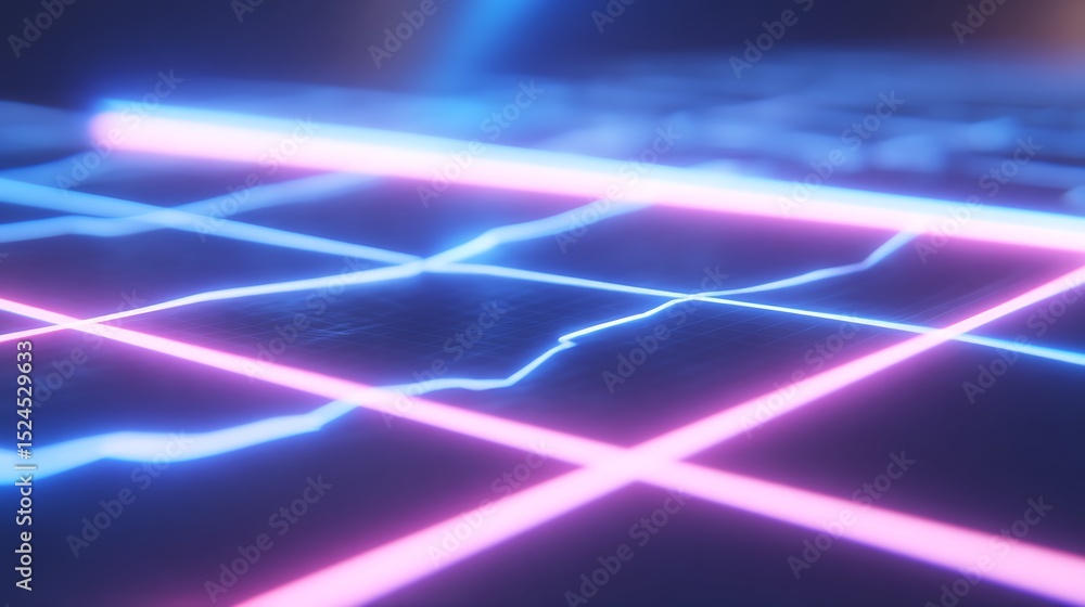 Poster glowing grid with data stream visual