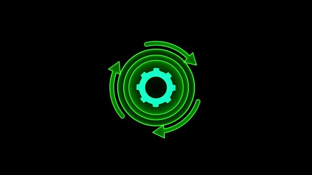Project management icon Management setting gear maintenance and fixing symbol abstract digital concept. 4k animation video neon line .