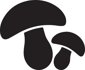 Two Mushrooms Silhouette Fungi Icon Simple Black and White Vector