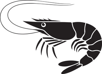 Black and White Shrimp Silhouette Illustration for Seafood or Restaurant Design