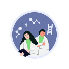 Female and Male Scientists Working in a Laboratory Illustration