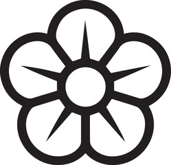 Simple Black and White Flower Icon with Five Petals and Rays