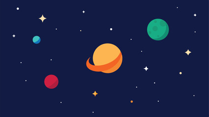 Fototapeta premium Minimal space scene illustration featuring stars, planets and crescent moon vector design