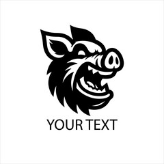Obraz premium Angry Pig Mascot Head Logo – Stylized Black Vector in Side View, Isolated