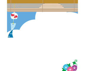 風鈴と朝顔の背景フレームイラスト
