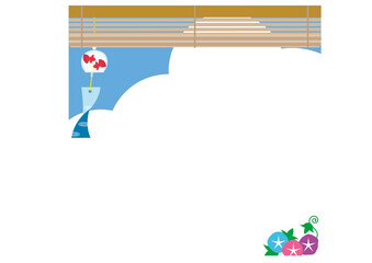 風鈴と朝顔の背景フレームイラスト