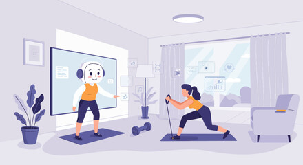 Obraz premium Virtual Fitness Online Workout Routines and Home Exercise Guide for Beginners and Experienced Individuals