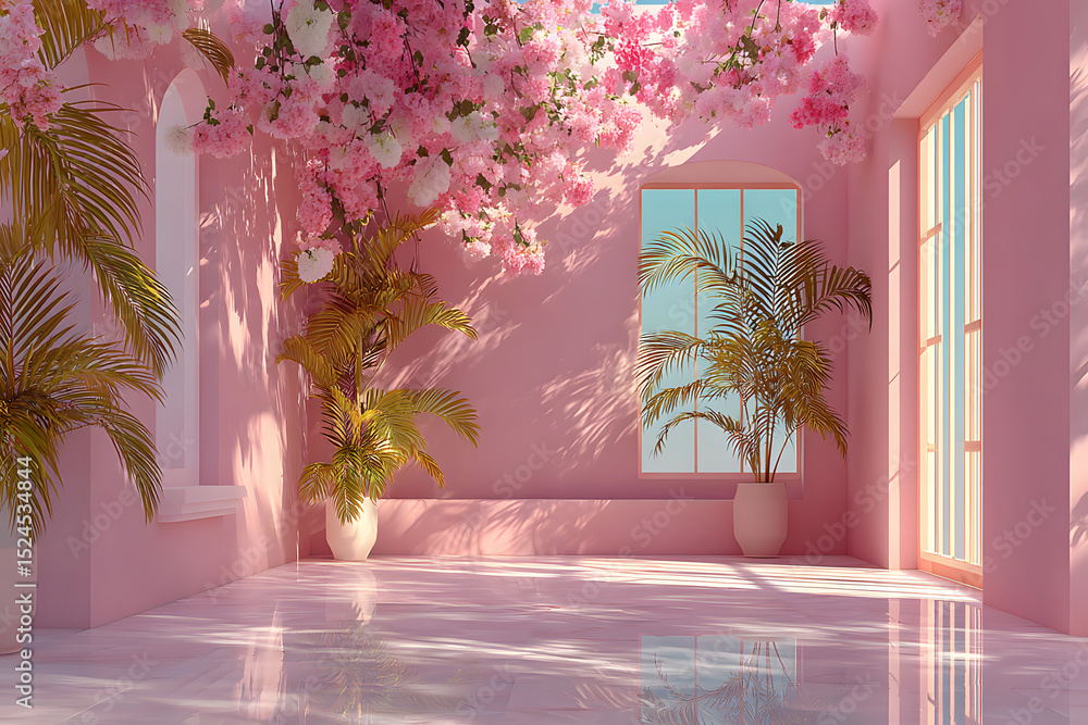 Aufkleber abstract gradient pink studio background for product presentation. empty room with shadows of window
