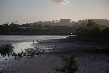 sunset over the river  in wales UK