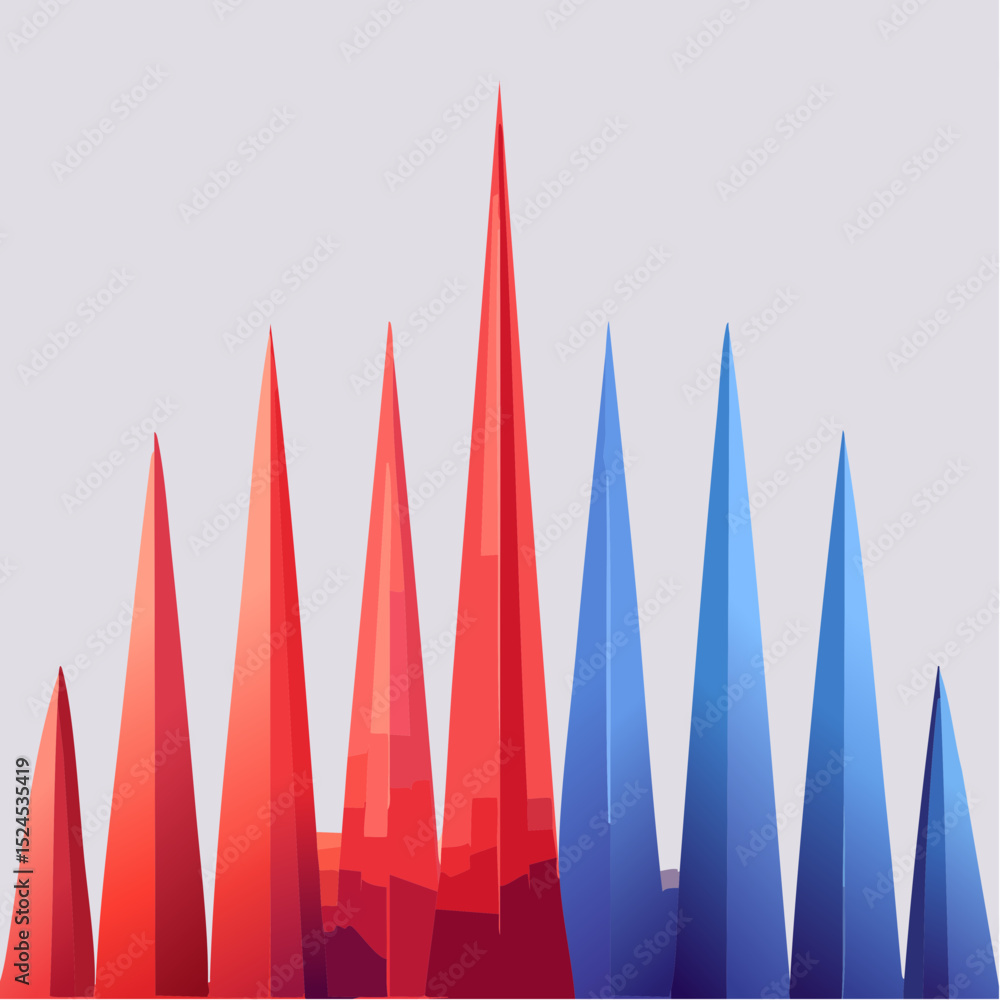 Aufkleber sharp neon spikes rise in layered vertical patterns, blending red and indigo in a striking abstract 