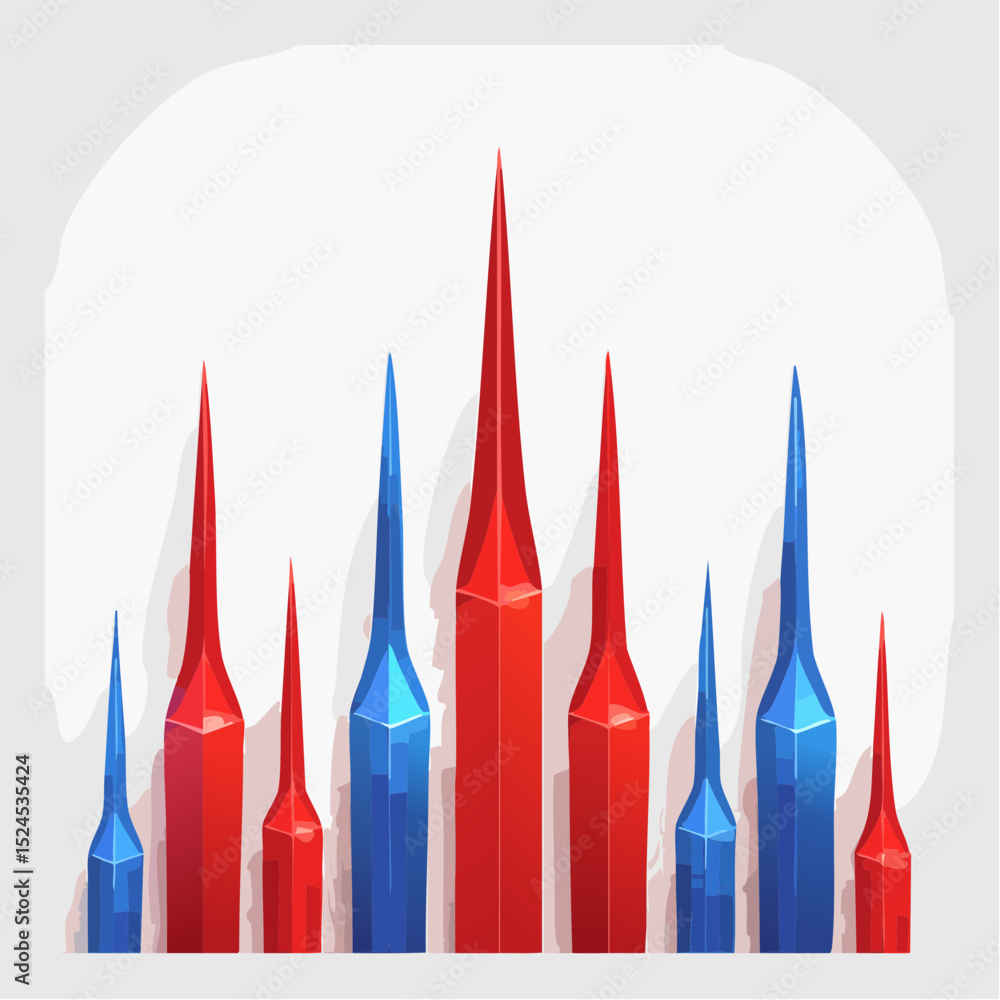Aufkleber sharp neon spikes rise in layered vertical patterns, blending red and indigo in a striking abstract 