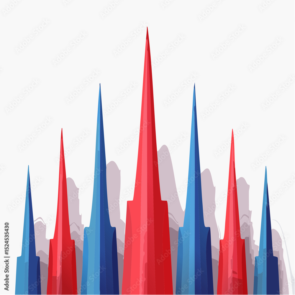 Aufkleber sharp neon spikes rise in layered vertical patterns, blending red and indigo in a striking abstract 
